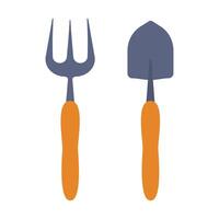 Set of garden tools. Hand planting fork and trowel. vector