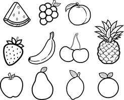 Fruit Outline Set Illustration, Cartoon Clipart, and Line Art Design vector