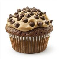 Chocolate Cupcake with Tan Frosting and Chocolate Chips photo