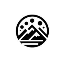 Minimalist Black and White Mountain with Geometric Peaks, Encased in a Circle with Dot Embellishments, Suggesting Stars or Celestial Elements. vector