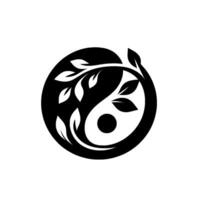 Yin Yang Symbol Embracing Nature Black and White Harmony of Leaves and Circle on a White Background. vector
