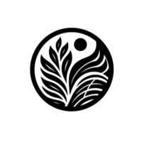 A YinYang Inspired with Botanical Elements, Featuring Leaves, Flowing Shapes, and a Circle Motif in Black and White. vector