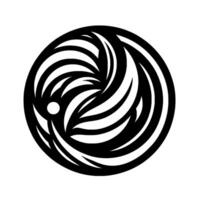 Dynamic Circular Design A swirling black and white composition featuring stylized wavelike forms radiating from a central point, creating a vortex illusion. vector