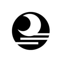 Abstract minimalist with a crescent moon, lines, and circle, creating a serene, representation of the night sky over sea. vector