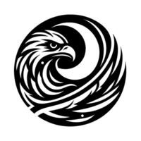 Bold Eagle Crest A Circular, Minimalist Black and White Illustration Featuring a Detailed Eagle Head, Forming a Dynamic and Powerful Emblem, perfect for logos. vector
