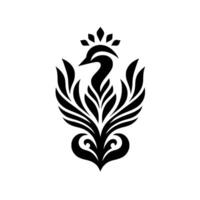 Stylized Black Swan Crest with Crown of Leaves, Art Deco Aesthetic, Symmetric Composition, Isolated on White. vector