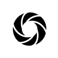 Abstract black and white circular aperture with six blades, set against a textured white backdrop, creating a minimalist aesthetic. vector