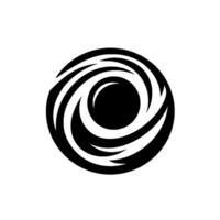 A stark monochrome vortex design, featuring a circular spiral pattern of black and white elements within a complete black circle, isolated on a white background, evoking movement and energy. vector