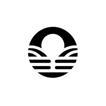 Abstract Black and White Featuring a Circle Enclosing Curved and Horizontal Lines, Suggesting Landscape or Celestial Motif. vector