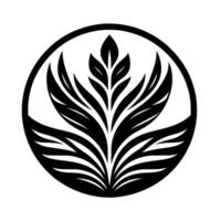 Bold, symmetric, and abstract black and white floral featuring a circular frame, depicting a stylized flower. vector