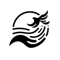 Symbolic Black and White of a Bird Taking Flight from a Hand, Representing Freedom, Support, and Hope against a White Background. vector