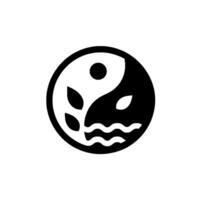 Symbolic Yin Yang representation featuring elements of nature, with leaves on one side and wavy lines representing water on the other. vector