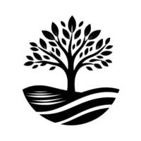 Black and White Stylized Tree Silhouette with Rounded Base Representing Earth, Depicting Growth and Natures Resilience. vector
