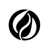 A minimalist black and white features a circle with two abstract leaflike shapes, creating a sense of balance and natural elegance. vector