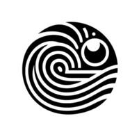 Abstract Black White Circular Composition Eye and Spiraling Lines, Minimalist Design, Isolated on White Background. vector