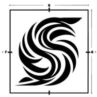 An elegant, symmetrical, black and white abstract featuring swirling, curved shapes reminiscent of a letter S enclosed in a square frame. vector