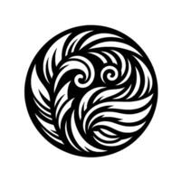 Intricate Black and White Swirling Floral in a Circular Composition, Showcasing Elegant Curves and Organic Shapes with a Touch of Serenity. vector