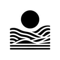 Simplified Silhouette A minimalist featuring a large, black circle sun above stylized waves, evoking a sense of calm. vector
