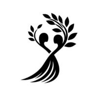 Symbolic Black and White Design Intertwined Figures with Laurel Branches, Suggesting Harmony and Connection Against a Clean White Background. vector
