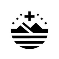 Symbolic minimalist black and white logo Cross, Mountains, and Circular Element. Abstract geometric design. vector