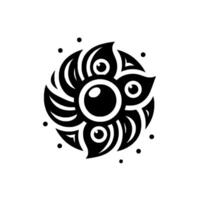 Abstract floral with large central eye, surrounded by petallike shapes and smaller eye details, all in striking black and white. vector