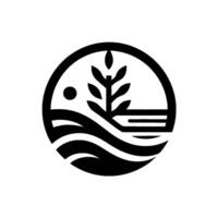 Minimalist Black and White Circular Depicting a Tree and Water, Symbolic of Nature, Simplicity, and Growth. vector