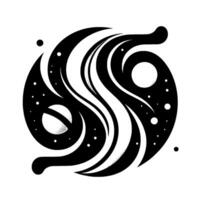 Abstract Yin Yang with Flowing Lines, Black and White Composition, Dotted Elements, Circle and Sphere Motif, Modern vector