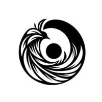 A stylized black and white bird icon, its form gracefully intertwined with a YinYanginspired shape, exuding balance and dynamic energy. vector