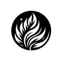 Elegant monochromatic circular featuring stylized white leaves, arranged in a flowing, upward pattern, set against a textured black background. vector