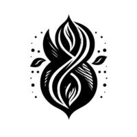 Abstract Black and White Illustration of a FloralInspired Figure Eight with Intertwined Lines and Botanical Embellishments. vector
