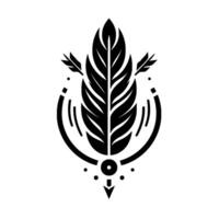Bold Tribal Emblem Central Feather Motif Adorned with Arrows and Geometric Elements, Evoking a Sense of Unity and Heritage. vector