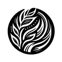 Circular Monochrome Floral Design A stylized black and white illustration featuring leaves and organic elements within a bordered circle, with minimalist aesthetic. vector