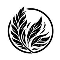 Abstract Black Feathered Floral within a Circle on White Background, Illustrating Elegance and Minimalism. vector