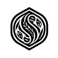Intricate Black and White Geometric Design Leafy, Flowing Composition Within an Octagonal Frame, Minimalist and Elegant. vector