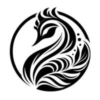 Abstract Black and White Swan within a Circle, featuring intricate floral patterns and smooth lines, symbolizing elegance and grace. vector