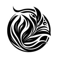 Bold Black White Organic Mandala Flowing, Stylized Leaves Within a Circular Frame, Creating a Harmonious Composition. vector