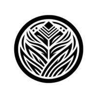Intricate Circular Black and White Geometric Featuring a Stylized Leaf and Diamond, within a Border. vector