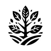 Stylized Black and White Illustration of a Tree with Lush Leaves and a Grassy Base, Symbolizing Growth. vector