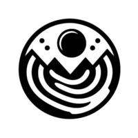 Circular Black and White Design Mountains, Labyrinth, Dots, and a Central Sphere in a Modern, Minimalist Style. vector