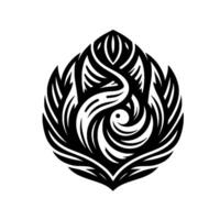 Abstract Black and White Art Featuring LeafShaped with Swirling Lines and Central Focal Point, Suggesting Organic Symmetry. vector