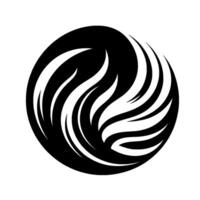 Monochrome Swirl Abstract circular of stylized, flowing white and black featherlike shapes in dynamic composition. vector