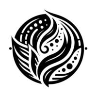 Monochromatic Tribal Circle Featuring Flowing Organic Shapes, Dots, and LeafLike Elements. vector