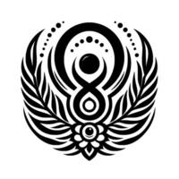 Monochromatic Emblem Featuring Geometric Abstractions, Palm Fronds, and Dot Patterns Centered on a White Background. vector