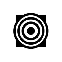 Bold geometric abstract features concentric black and white circles within a square with rounded corners on a plain white background. vector