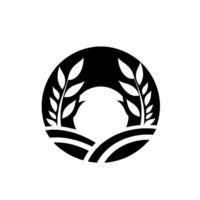 Stylized Black White Featuring Grain Stalks Rising from Rolling Fields, Enclosed in a Circular Design. A Minimalist Farming Concept. vector