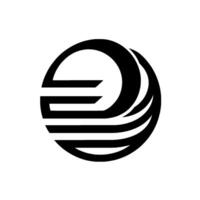 A minimalist black and white featuring stylized letter forms and concentric curved elements arranged within a circular form. vector