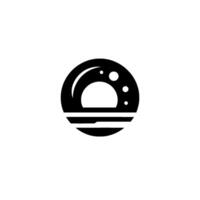 Minimalist Black and White Featuring Abstract Circle, Dots, and Lines Resembling a Sunset or Planetary Body. vector