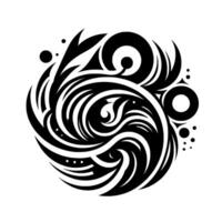 Monochromatic Circular of Spiraling Lines, Arcs, and Dots on a White Background, Abstract Ornament. vector
