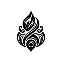 A symmetrical black and white featuring a stylized floral motif composed of swirling lines and layered elements, suggesting elegance. vector