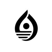 A stylized, minimalist black and white featuring a teardrop shape enclosing a sunlike circle and horizontal lines, suggesting water or horizon. vector